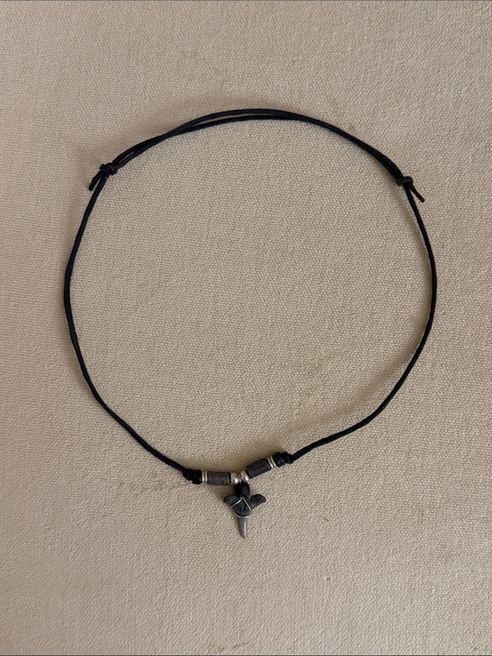 Black Cord Necklace with Silver Shark Tooth Charm